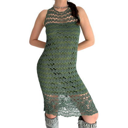 Crochet Khaki Midi Dress