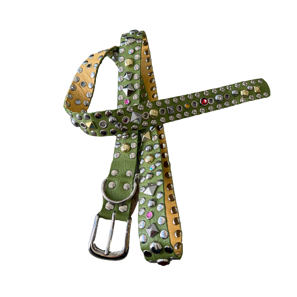 Green Studded Busy Boarder Belt