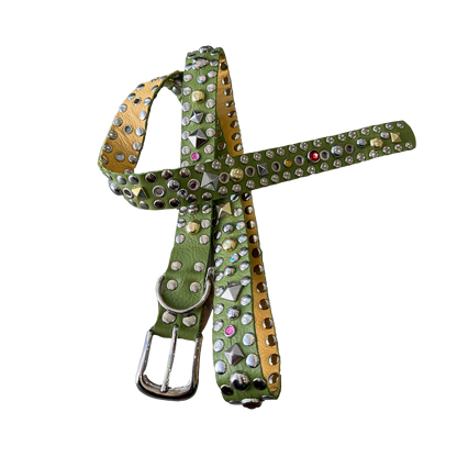 Green Studded Busy Boarder Belt