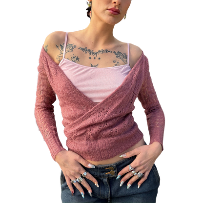 Dusty PInk Cross Over Knit Top