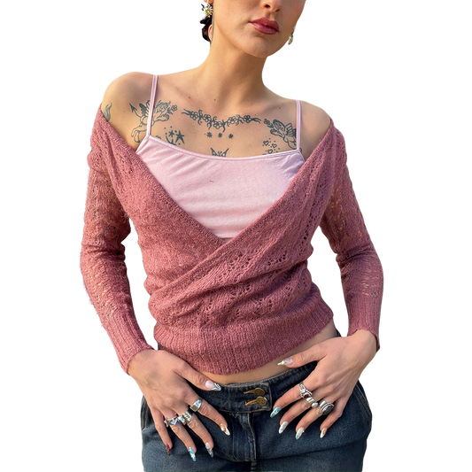 Dusty PInk Cross Over Knit Top
