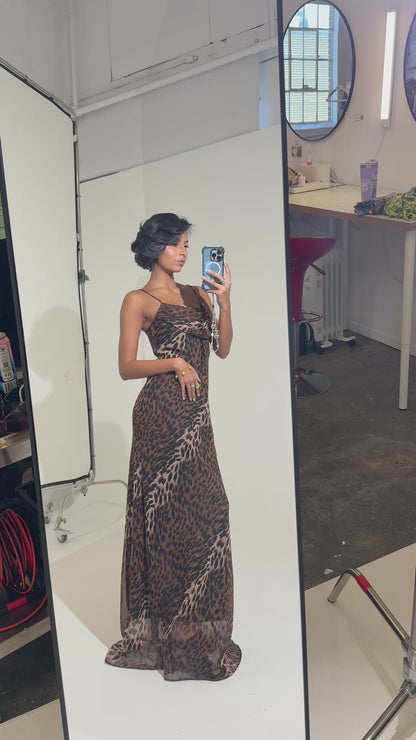 Wild Leopard Chiffon Maxi Dress