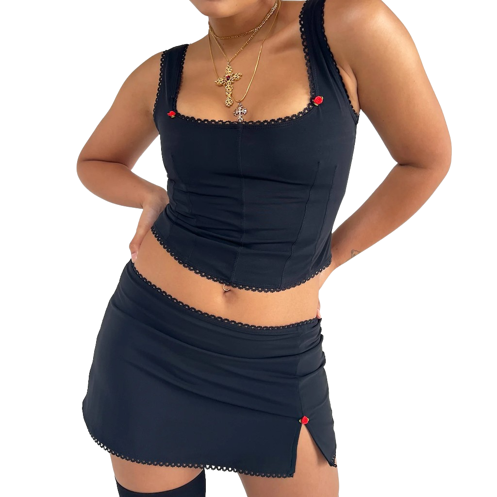 Rose Black Mini Skirt