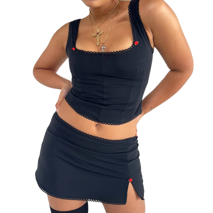 Rose Black Mini Skirt
