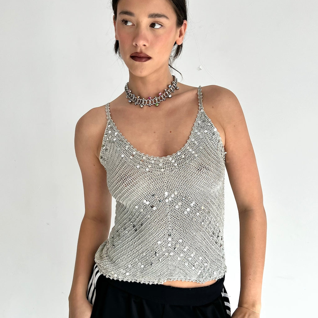 Silver Knitted & Crochet Cami