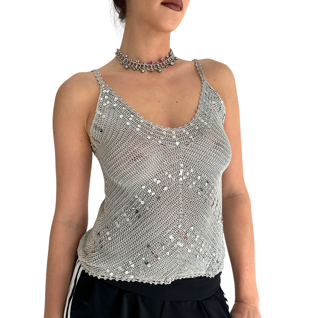 Silver Knitted & Crochet Cami