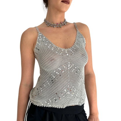 Silver Knitted & Crochet Cami