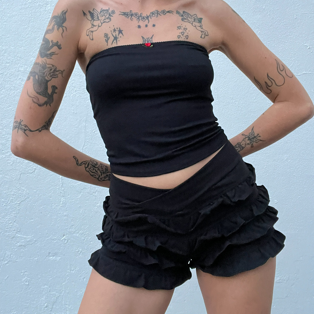 Black Ra Ra Ruffle Shorts