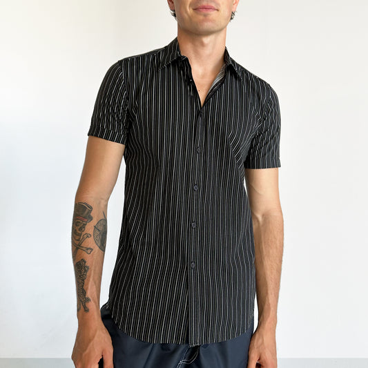 Black Pinstripe Short Sleeve Button Up Shirt