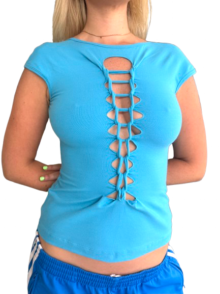 Cut-Work Reversible Scoop Tee - Turquoise