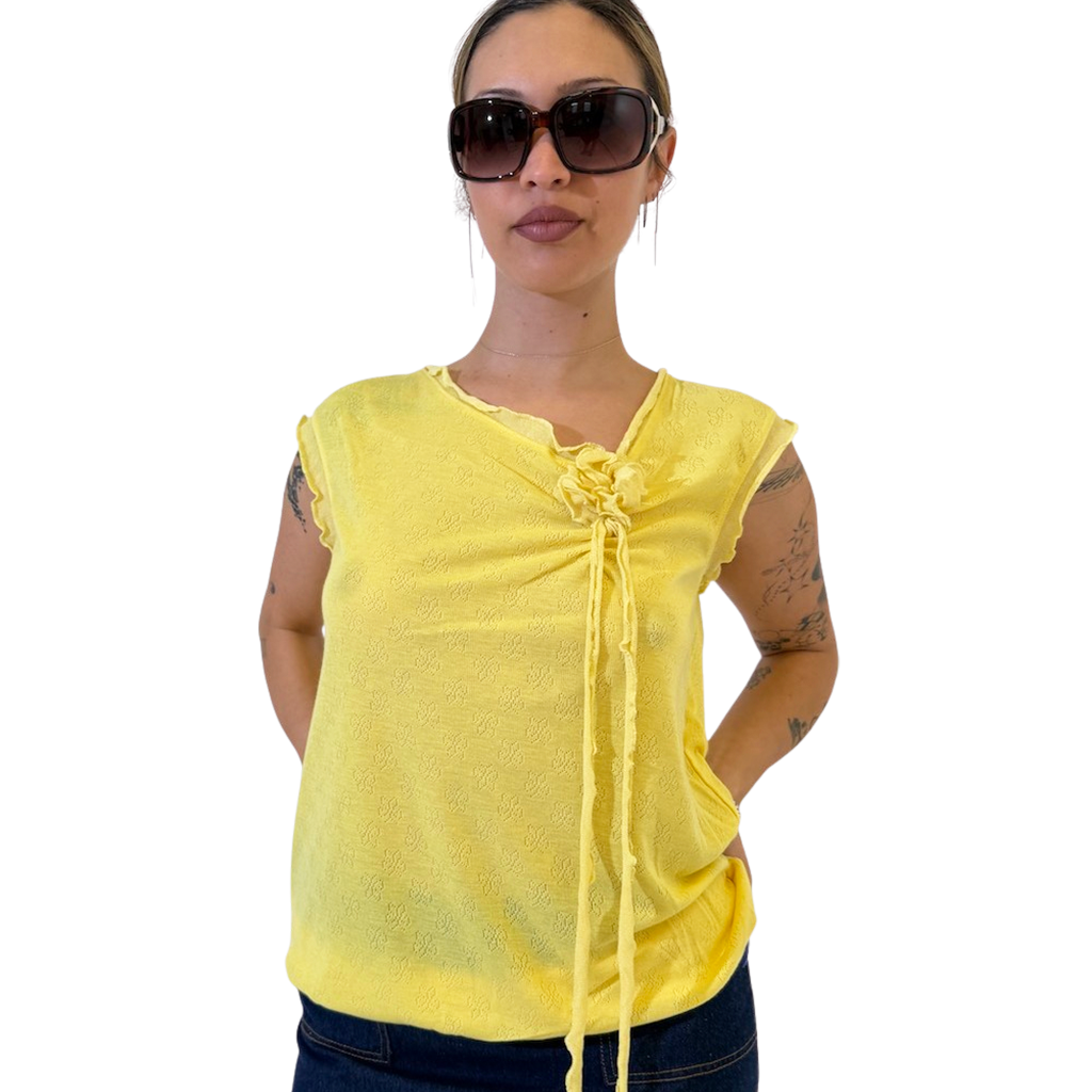 Reversible Pointelle Knit Cross over Top