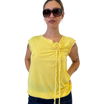 Reversible Pointelle Knit Cross over Top